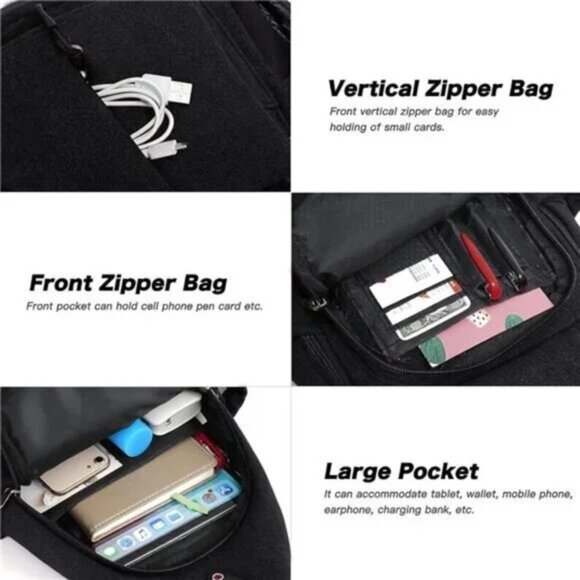 New Sling Backpack, Canvas Crossbody Bag Black - Picture 3 of 6